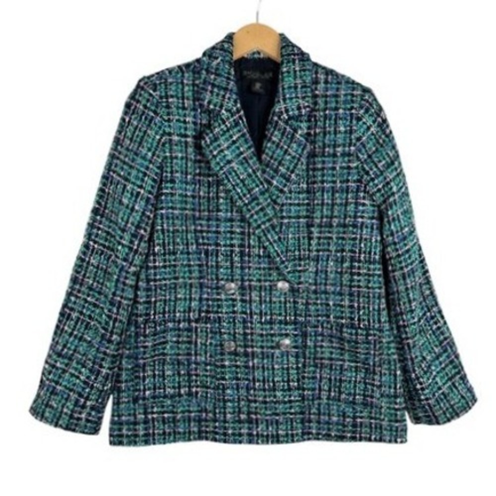 Rachel Zoe | Plaid Forrest Green Double Breasted Tweed Blazer Size: Medium